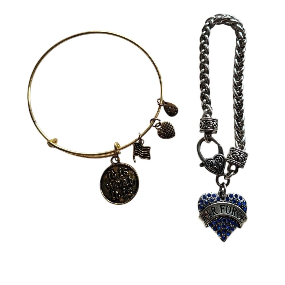 Air Force / USA Bracelet Set Four Charm Bangle Rope Chain Heart Charm